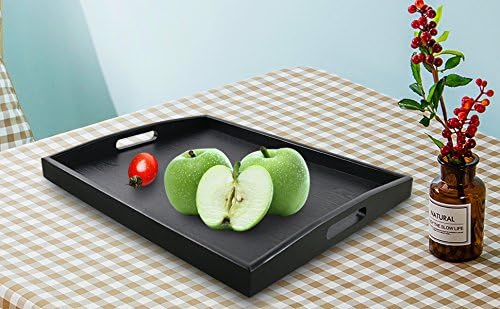 DILLMAN Serving Tray Large Black Wood Rectangle Food Tray Butler Tray Breakfast Tray with Handles (Large+Small)