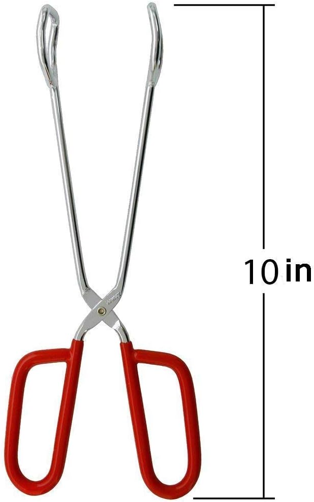 10-Inch Heavy Duty Stainless Steel Kitchen Tongs - Non-Slip Comfortable Red Grip, Scissor Design, Heat Resistant for BBQ and Cooking, Set of 2