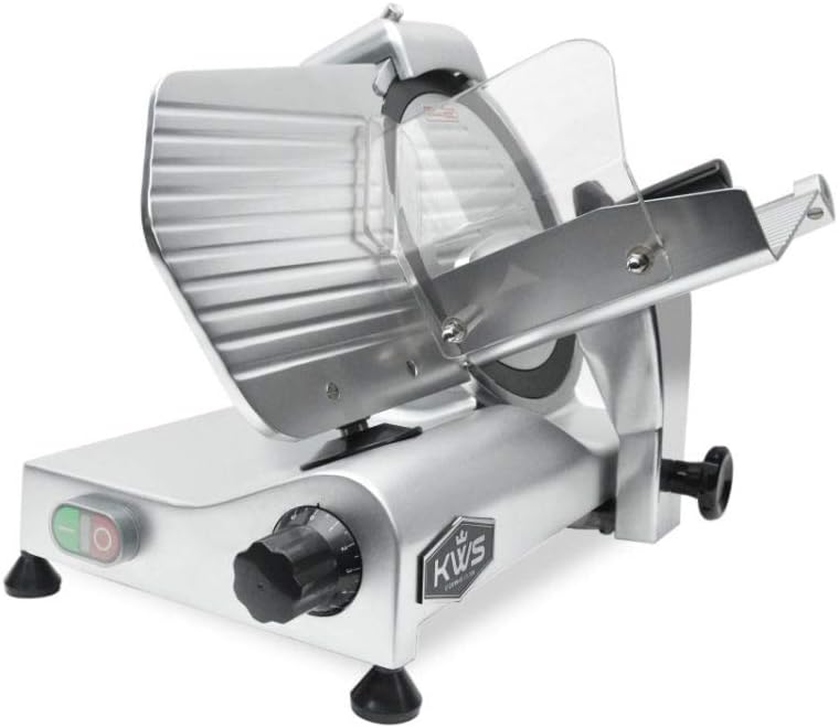 KWS MS-10NT 320W Motor Electric Meat Slicer 10-Inch with 304 Stainless Steel coated with Teflon Blade, Frozen Meat/Cheese/Food Slicer Low Noise Commercial and Home Use [ ETL, NSF Certified ]