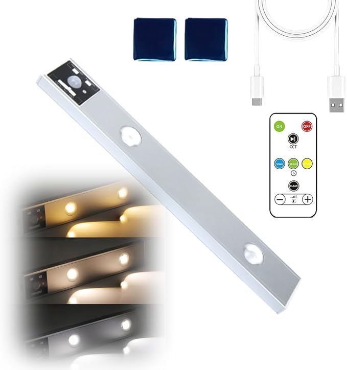 Punch-Free Smart Sensor Magnetic Rechargeable LED Lights, LED Intelligent Human Body Induction Wireless Magnetic Long Night Light,Adjustable 3 Color Light for Hallway, Stairway, Closet (15.7in)
