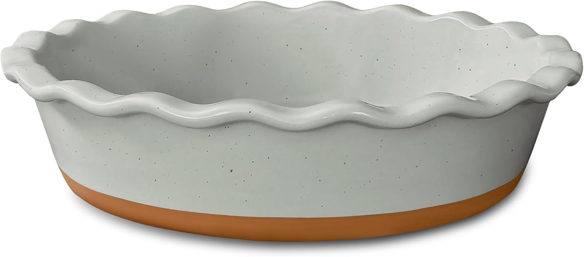 Mora Deep Fluted Ceramic Pie Dish for Apple Pie, Quiche, Tart - 9 inch - Modern Farmhouse Style Porcelain - Earl Grey