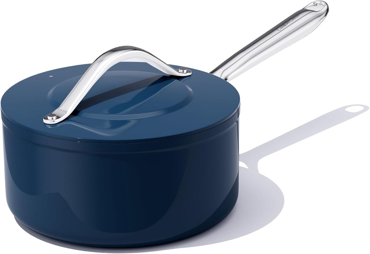 3.5qt Nonstick Ceramic Sauce Pan with Lid (8.19") Even Heat Distribution, Non Toxic & PFAS Free Healthy Cooking Pot for All Stovetops (Induction/Gas/Electric), Oven Safe 500°F, Navy Blue