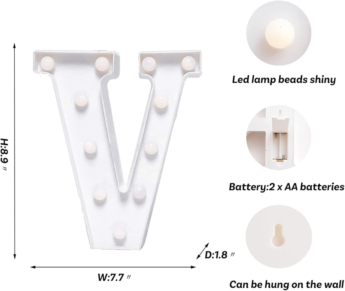 Foaky LED Letter Lights Sign Marquee Light Up Letters Sign for Night Light Wedding/Birthday Party Battery Powered Christmas Lamp Home Bar Decoration(V)
