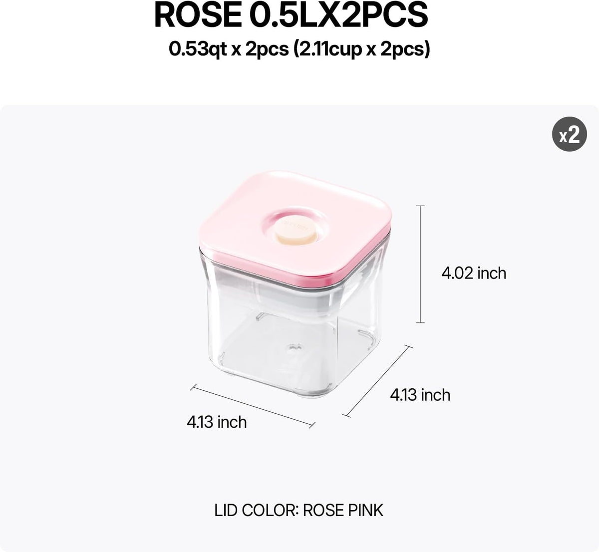 Premium Airtight Food Storage Containers ROSE 0.53qt(0.5L) x2pcs, Patented Double Silicone Lining, 100% Leak Proof, BPA-FREE