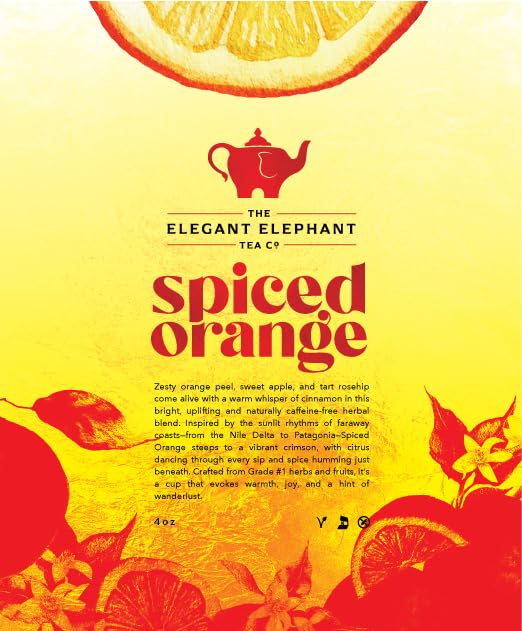 Spiced Orange Tea, Loose Leaf Herbal Tea – Sweet, Spicy, Caffeine-Free – Orange, Apple & Cinnamon Spice – Drink Hot or Iced – 4 oz Resealable Bag (Makes 50 Cups) – The Elegant Elephant