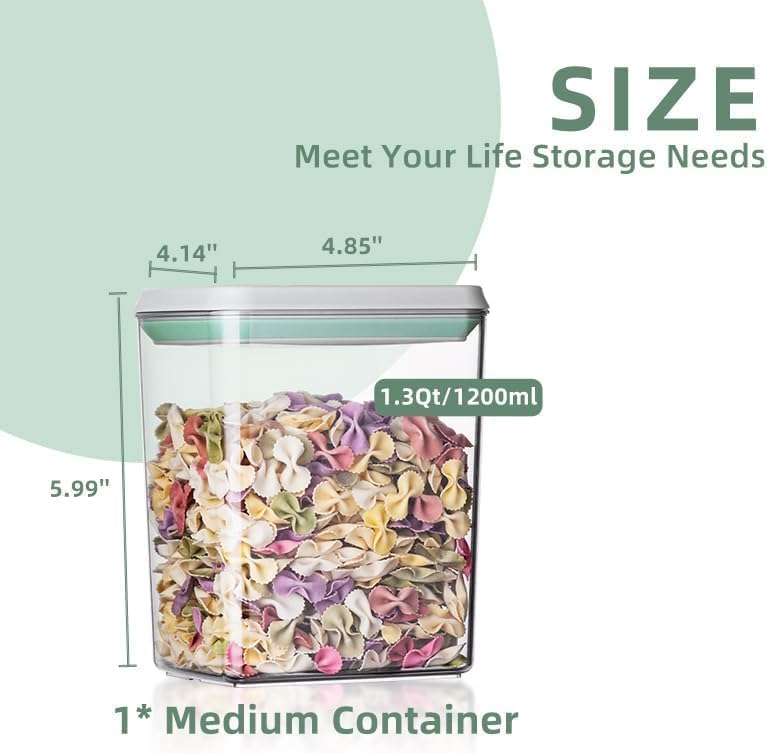 Airtight Food Storage Containers with Lids Pop Up Containers Pasta Organizer for Kitchen Pantry Cereal Snack Flour Sugar Coffee (3pc 1200ml / 1.26qt)