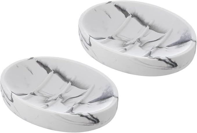 2 Pack Resin Soap Dish, Marble Look Soap Holder Shower Soap Dishes for Bar Soap, Bar Soap Holder Soap Tray Soap Saver for Shower Bathroom Kitchen Sink