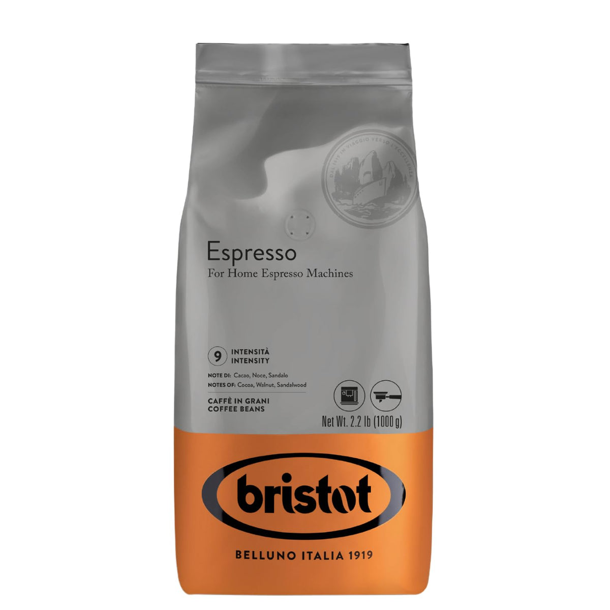 Bristot Espresso Beans – Medium Roast Italian Whole Bean Coffee – For Home Espresso Machines – 2.2 lb (1000g) Bag
