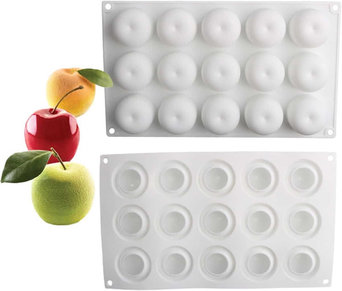 OCPO KITCHEN Apple Silicone Mold for Baking Mousse Cake, Candy, Chocolate, French Fruit Dessert, Pastry, Cupcake, Ice Cream, Pudding, Cake Decoration Mold, 3D Apple Shape (15-Cavity)