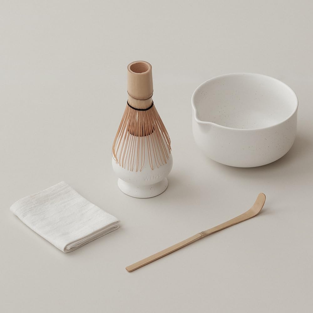 WENSHUO Matcha Kit - Premium Matcha Whisk Set with Traditional Bamboo Tools, Ideal Matcha Tea Set for Home (Matte White)
