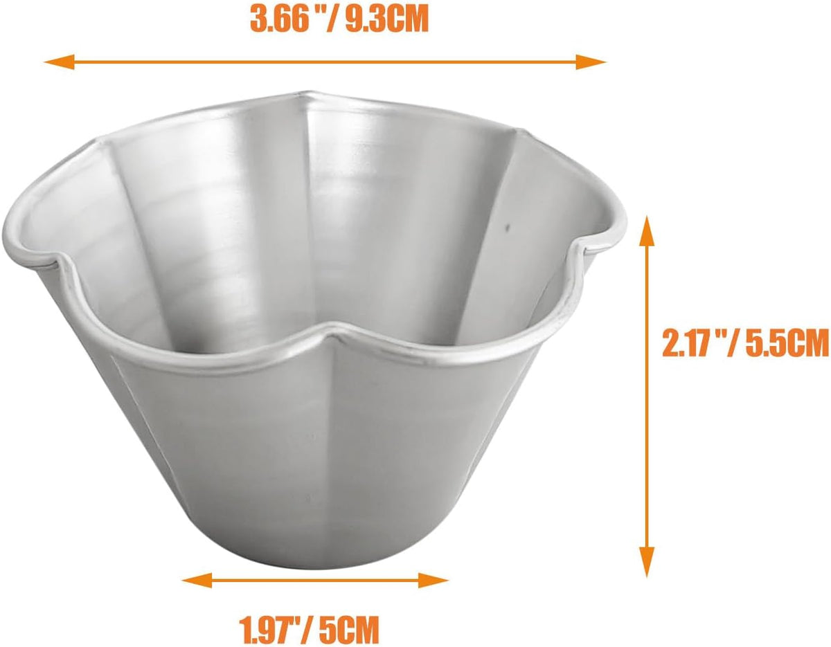 6 Pcs Fluted Pudding Pan, Aluminum Egg Tart Mold Baking Tool, Individual Flan Molds, Reusable Miffin Cups for Tartlets, Quiches, Popover, Jello, Cakes