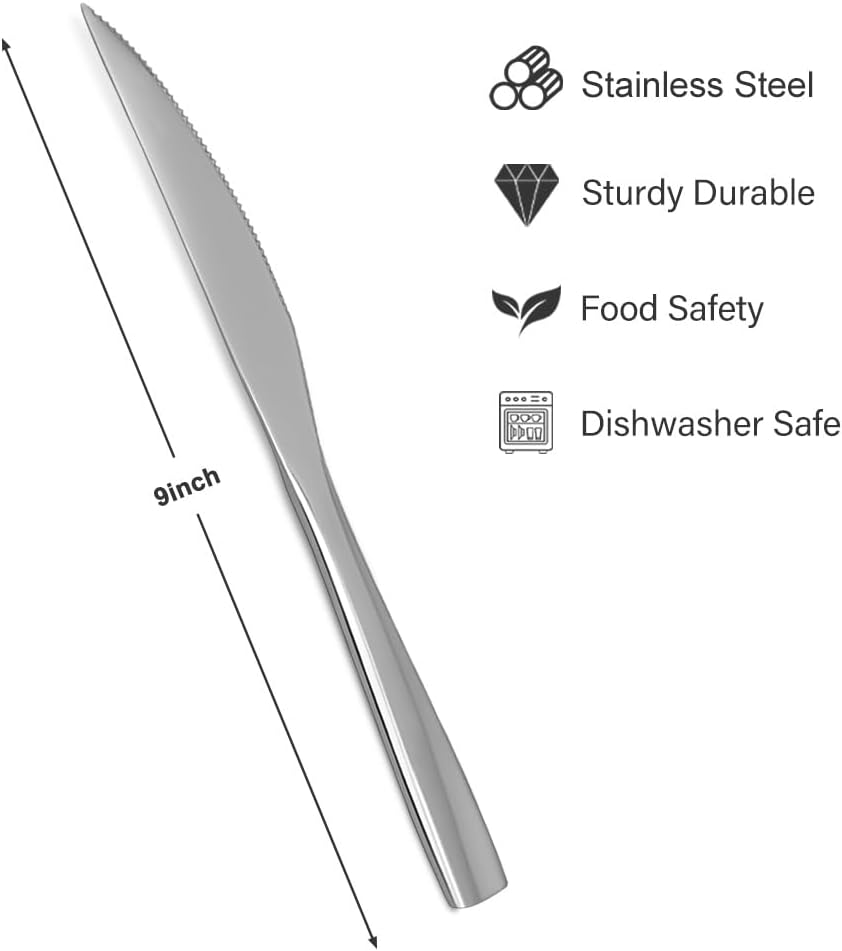 Dinner Knives,12 Piece Dinner knife Set,18/10 Stainless Steel Silverware Set Dinner Knife For Home,Kitchen,Restaurant and Hotel,Mirror Polished& Dishwasher Safe