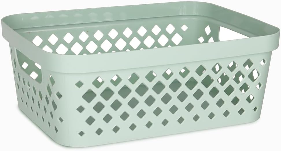 Glad Plastic Storage Basket Set, Value Pack of 6 | Open Storage Bins for Shelves, Bathroom, Pantry, Closet | Nesting Organizer Boxes with Handles, 2 Gallon, Sage