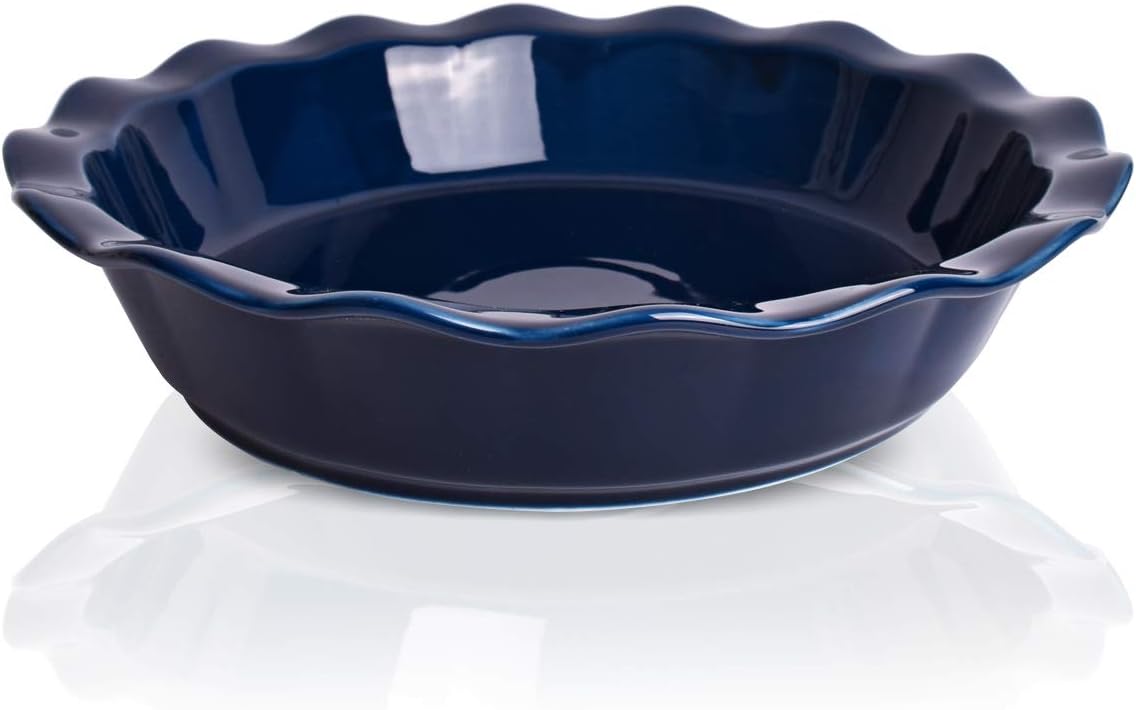 Bosmarlin Ceramic Pie Pan, 9 Inches Pie Dish, 50 oz, Pie Plate for Baking, Microwave, Oven Safe and Dishwasher safe (Deep Blue, 9 inches)