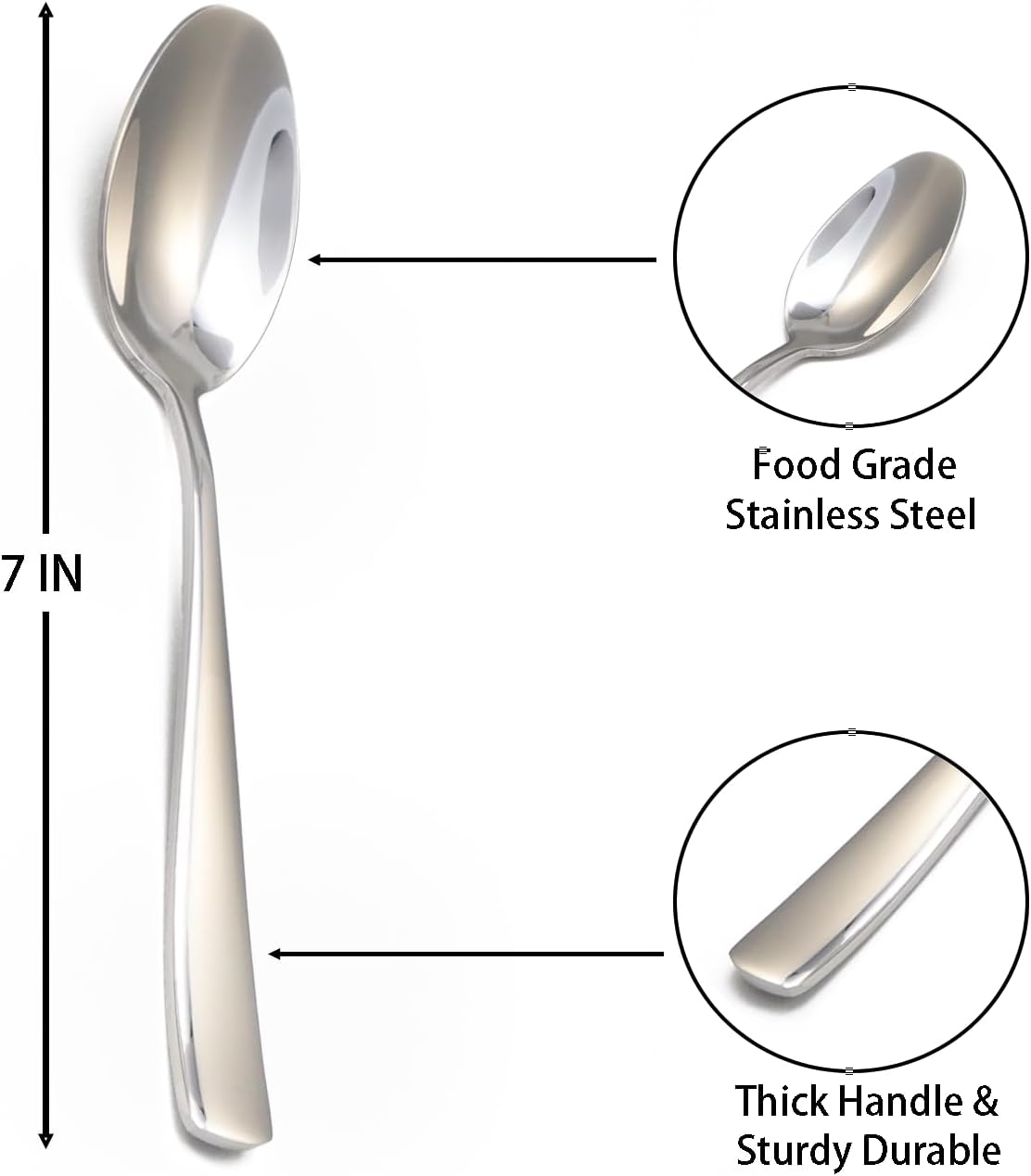 8-Piece Spoons Set, 7 Inch Stainless Steel Teaspoon, Tablespoon, Silverware Spoons for Home,Kitchen or Restaurant, Dishwasher Safe