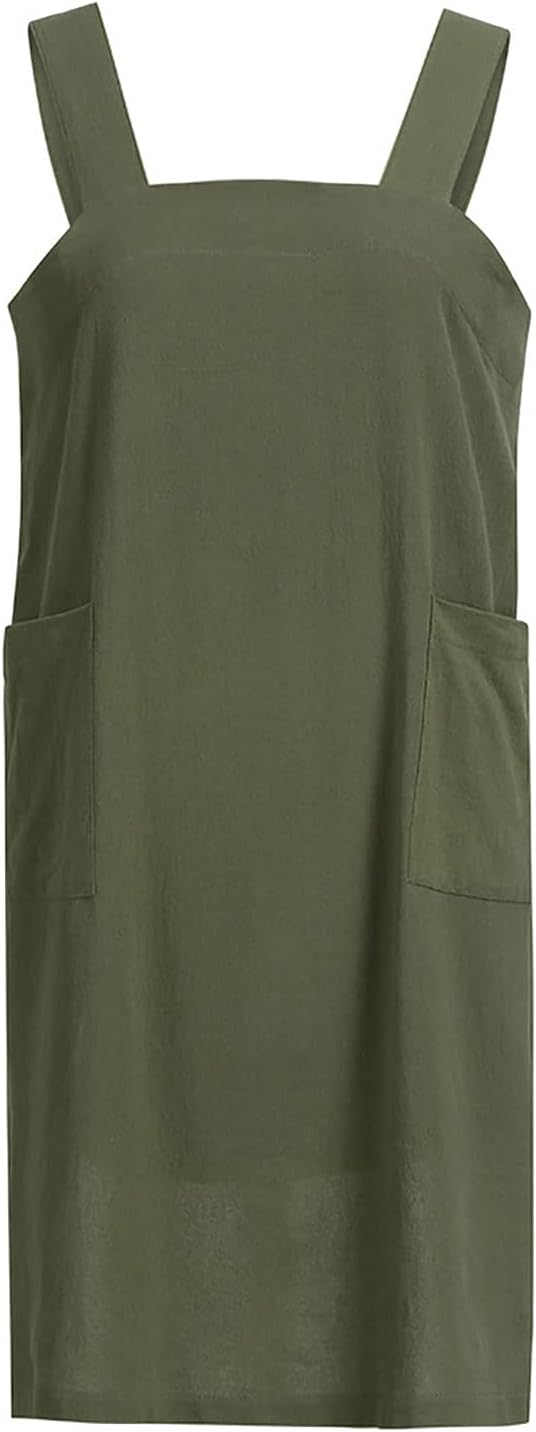 ZQFFB Pinafore Cross Back Apron for Women with Pockets Japanese Smock for Work Gardening Cooking Painting Baking