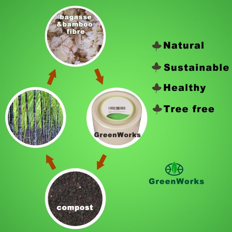 GreenWorks 500 Count 6“ Small Compostable Dessert Plates, Heavy-duty Unbleached Biodegradable Bagasse and Bamboo fiber Paper Plates