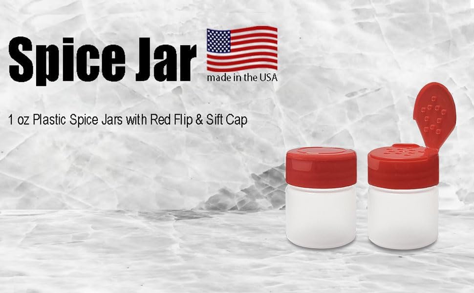 ljdeals 1 oz Plastic Spice Jars with Red Flip & Sift Caps – 12 Pack Empty Spice Bottles for Herbs, Seasonings, Powders, Camping, Travel, Kitchen, Restaurant Use – BPA-Free, Recyclable, Made in USA