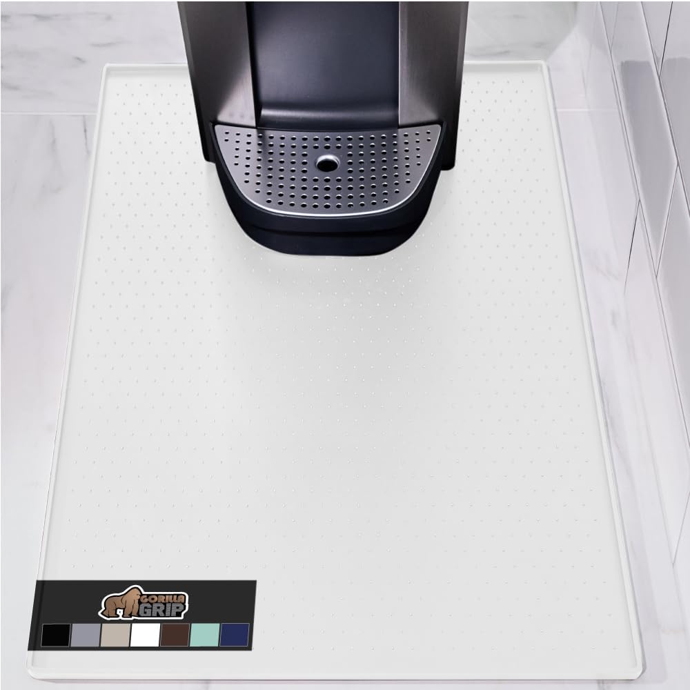 GORILLA GRIP Silicone Coffee Mat, 15x23, Espresso Drink Bar Station Accessories, Use Under Machine, Waterproof Heat Resistant Multi-Use Dish Drying Mats, Stays in Place, Kitchen Home Decor, White