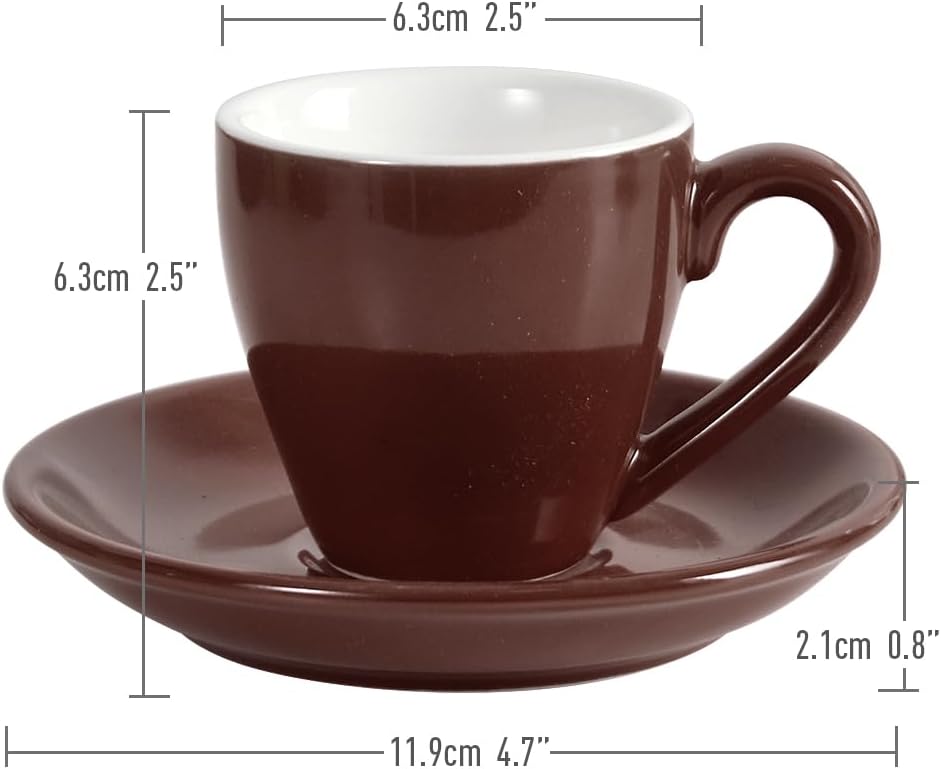 Porcelain Espresso Cup with Saucer, Espresso shot Cup, 80ml/2.7Oz, Brown