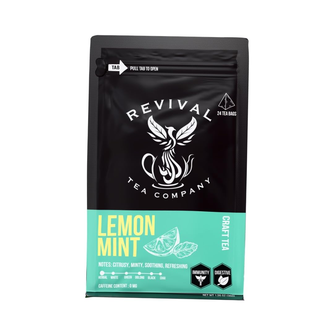 Revival Tea Company Lemont Mint Tea - Herbal Tea Blend of Peppermint, Spearmint and Lemon - Caffeine Free - Loose Leaf 3 Ounces