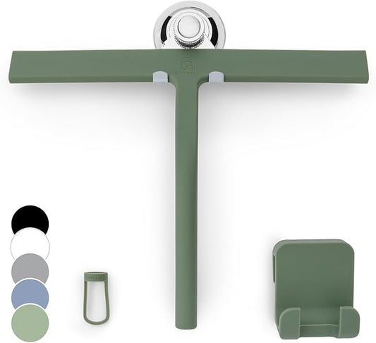 GÜTEWERK Shower Squeegee for Glass Doors, Silicone Window Squeegee, Bathroom and Glass Cleaning - Green - 11 Inch