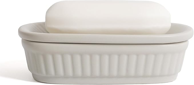 Soap Dish, Self-draining Bar Soap Holder, Ceramic Double Layer Soap Dishes for Bar Soap, Draining Soap Dish for Bathroom Shower Kitchen, Minimalist Vintage Style, Keep Soap Dry, Grey, ANTIS'S HOME