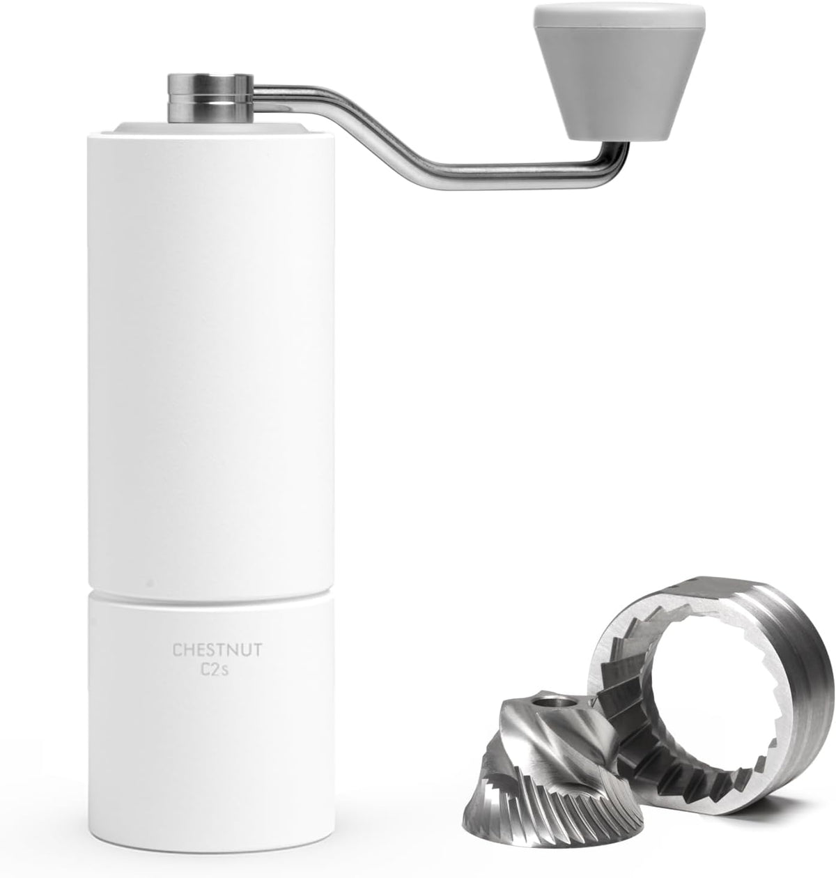 TIMEMORE Manual Coffee Grinder Stainless Steel Conical Hand Grinder Burr Chestnut C2S Internal Adjustable Setting Capacity 20g Pour Over Mocha Coffee for Travel, Camping, Home White