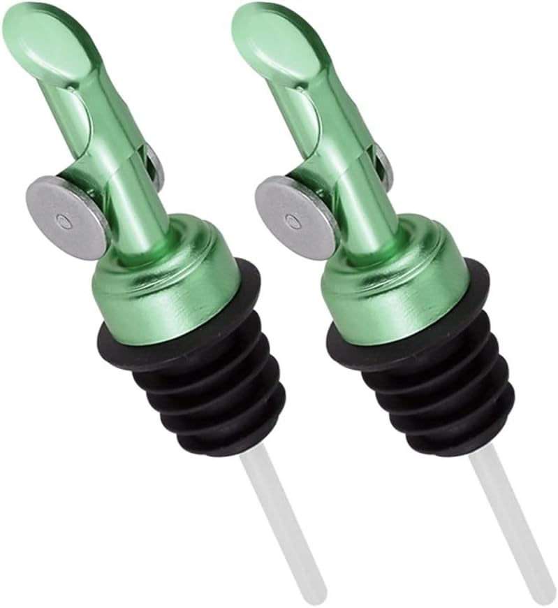 MEETSWEET Olive oil dispenser nozzle, stainless steel automatic opening and closing nozzle, leak proof, suitable for olive oil, vinegar, wine, and other liquid bottles (green 2 pcs)