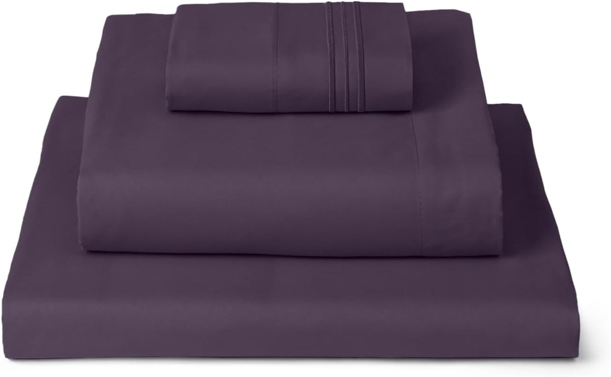 Mellanni Twin Sheets Set - 3 PC Iconic Collection Bedding - Hotel Luxury, Extra Soft, Cooling Bed Sheets - Wrinkle, Fade, Stain Resistant (Twin, Purple)
