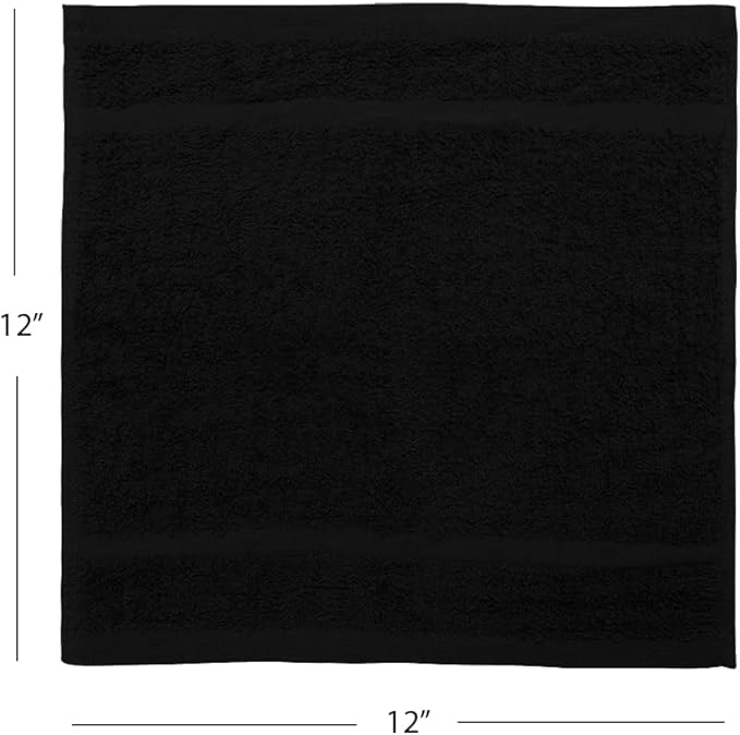 Avalon Towels Cotton Washcloths – (Pack of 48) Size 12x12 Inches, 100% Ring Spun Cotton, Soft & Absorbent Face Towels, Gym Towels, Hotel and Spa Quality, Reusable Fingertip Towels (Black)