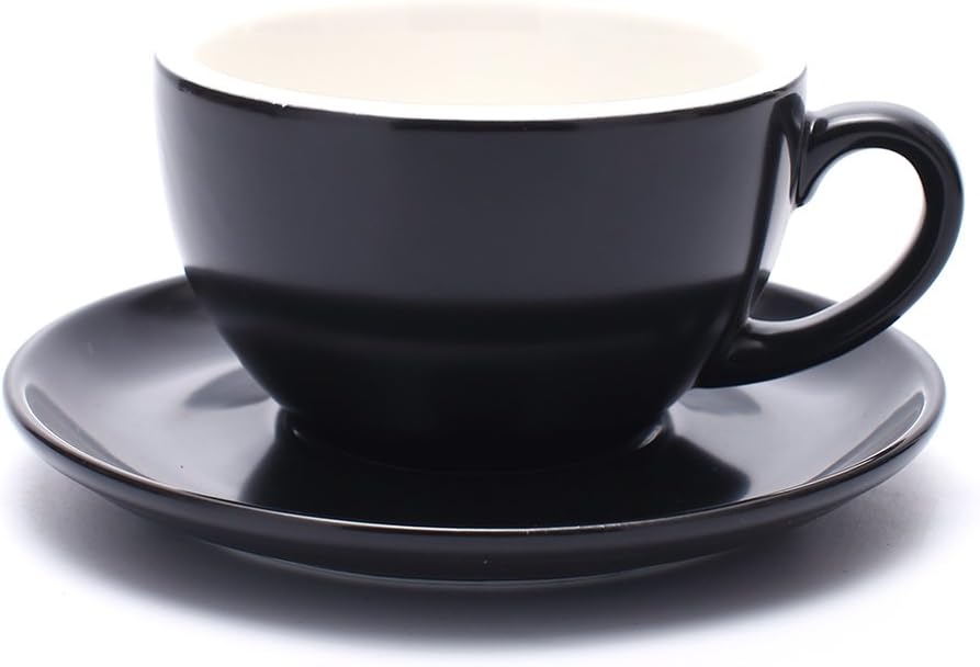 Double Espresso Coffee Cup and Saucer, Small Cappuccino and Speciality Coffee, New Bone China for Coffee Shop and Barista (Matte Black, 5 oz)