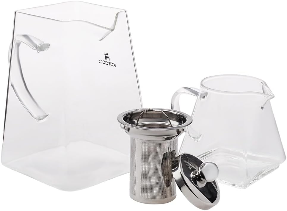 Karaca Giza Borosilicate Glass Teapot with Infuser and Lid for Stovetop, Transparent, 0.45.L Tea Pot & 1.5L Tea Kettle Set for Loose Leaf & Herbal, Dishwasher Safe