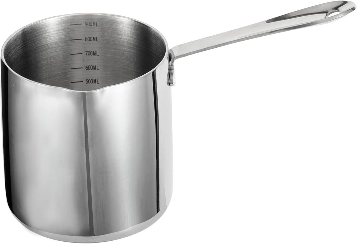 IMEEA Milk Warmer Pot Turkish Coffee Pot 18/10 Tri-Ply Stainless Steel Butter Warmer with Spout (30oz/900ml)