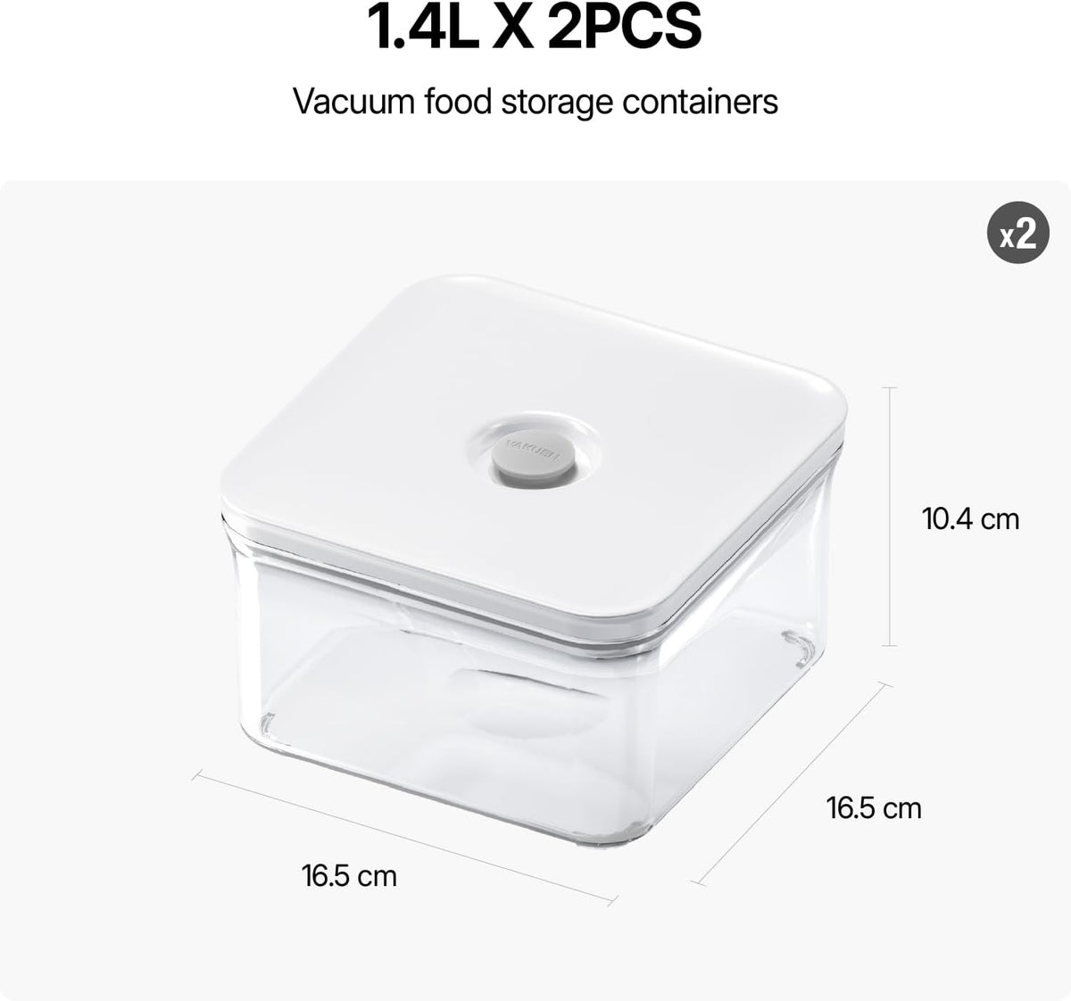 Premium Airtight Food Storage Containers, Square 2PC/Set(1.48qt/1.4Lx2pcs), Smart One-Click Seal Lid, No Hinges, 100% Leak Proof, BPA-FREE, Dishwasher, Freezer & Microwave Safe