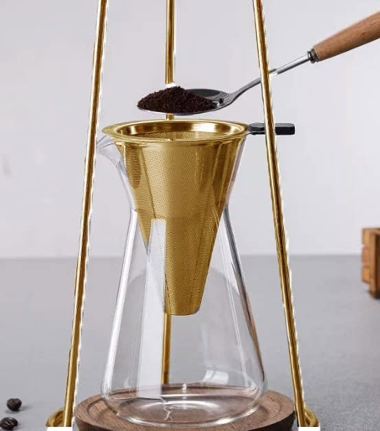 Nispira Iced Coffee Cold Brew Drip Coffee Maker Stainless Steal in Gold Color | 400mL | Borosilicate Glass