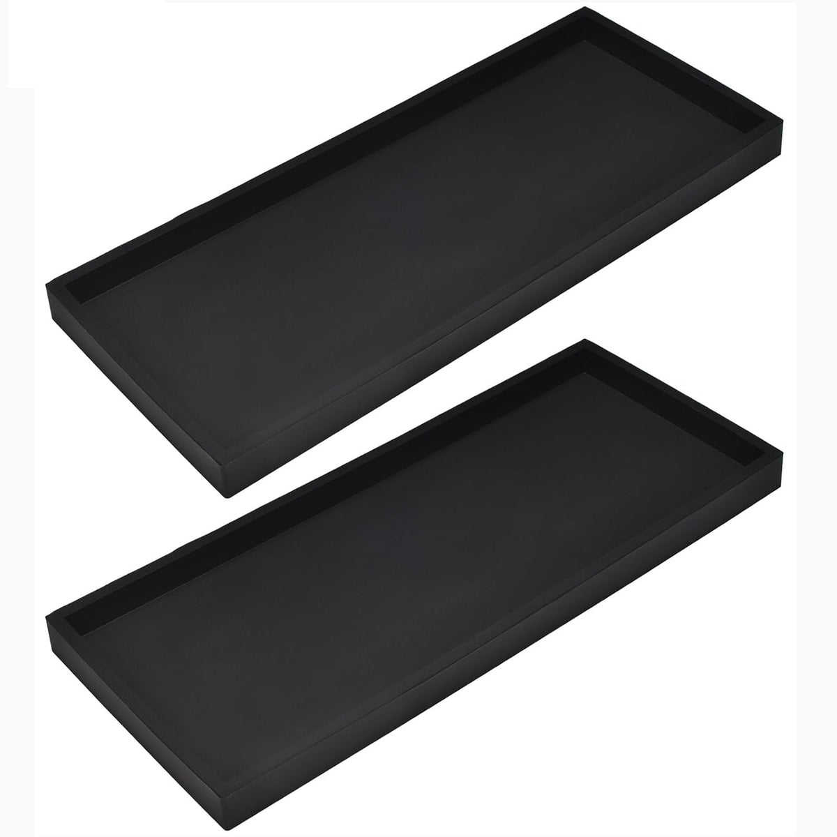 DNC Bathroom Vanity Tray for Counter, 2PC 11.8" Silicone Kitchen Sink Soap Tray for Countertop Dish Holder Dispenser Toilet Tank Desk Organizer Black