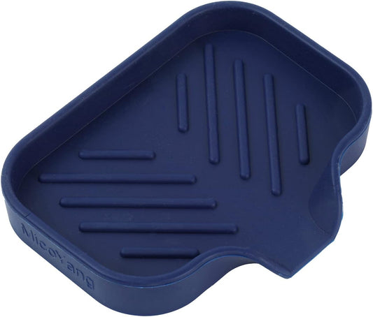 Silicone Bathroom Soap Dishes with Drain Spout-Kitchen Sink Organizer,Sponge Holder,Dish Soap Tray,Perfect for Dispenser,Scrubber,Bottle,Cup on Sink or Counter-Navy Blue 4.9"×3.2"
