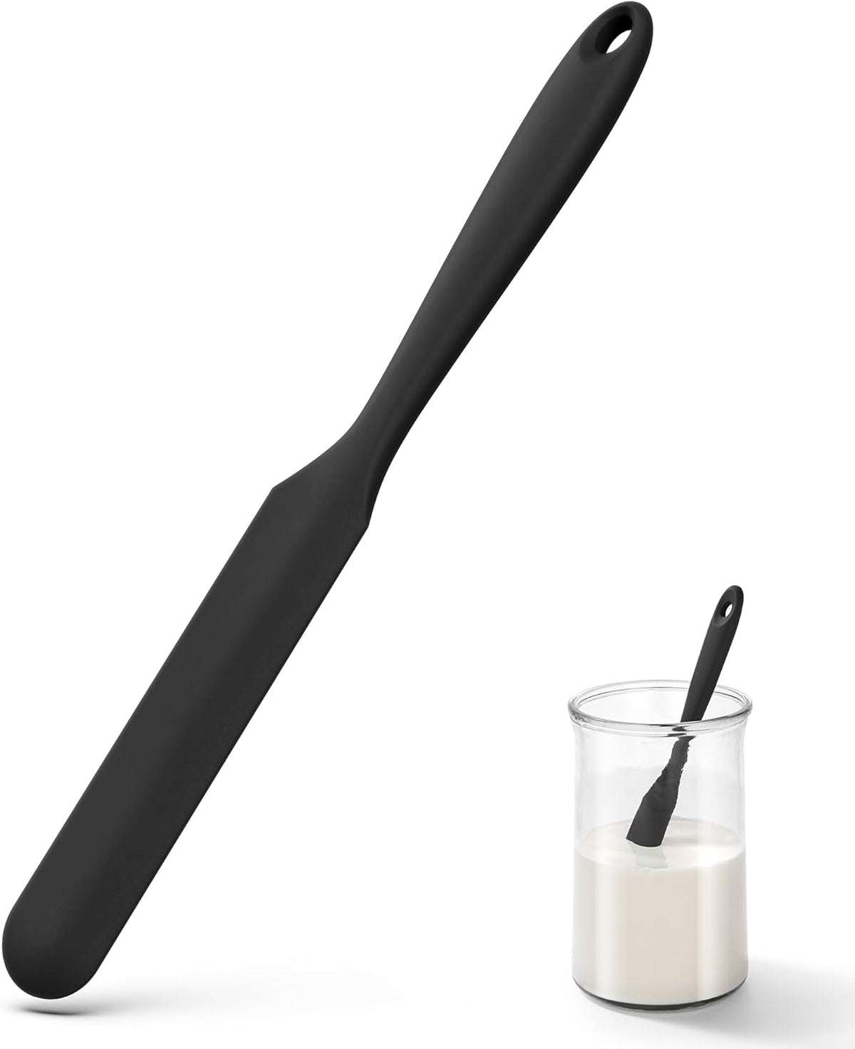 U-Taste Skinny Silicone Jar Spatula: 600ºF Heat-Resistant Food-Grade 10in Long Narrow Sourdough Stirring Stick, Seamless Flexible Peanut Butter Spreader for Scraping Icing Bread Cream, Jam (Black)