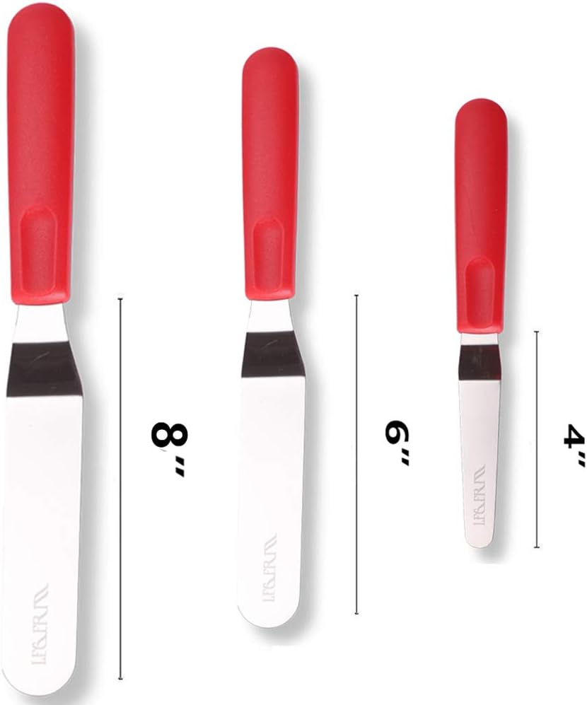 Cake Offset Spatula set of 4 6 8 inch Angled Icing Spatula Cake Decorating Frosting Knife, Red