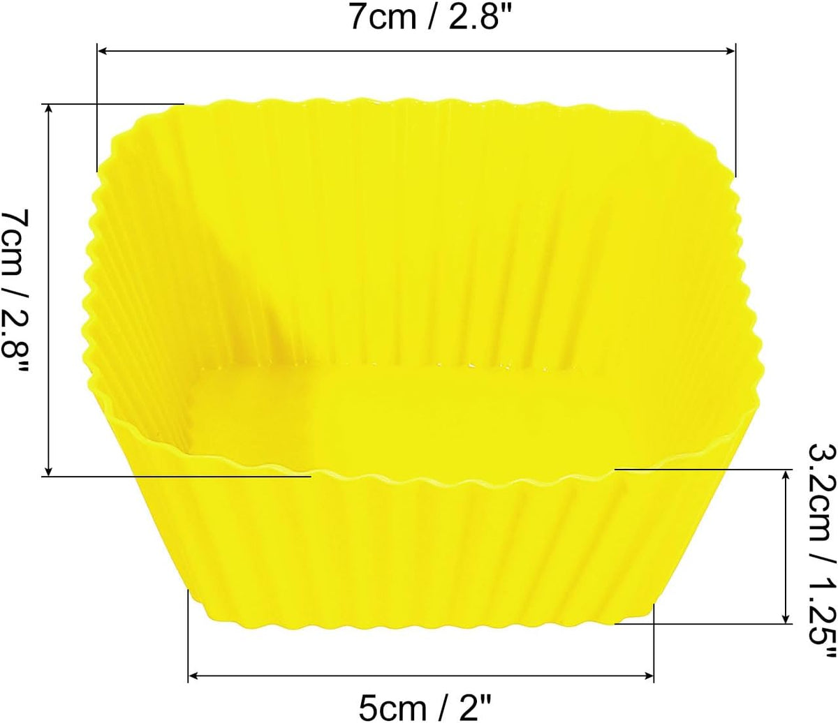 uxcell 18Pcs Silicone Cupcake Baking Cups, Silicone Muffins Liners Non-Stick Square Baking Cups, for Cooking Eggs Baking Muffins and Make a Cake(Yellow)