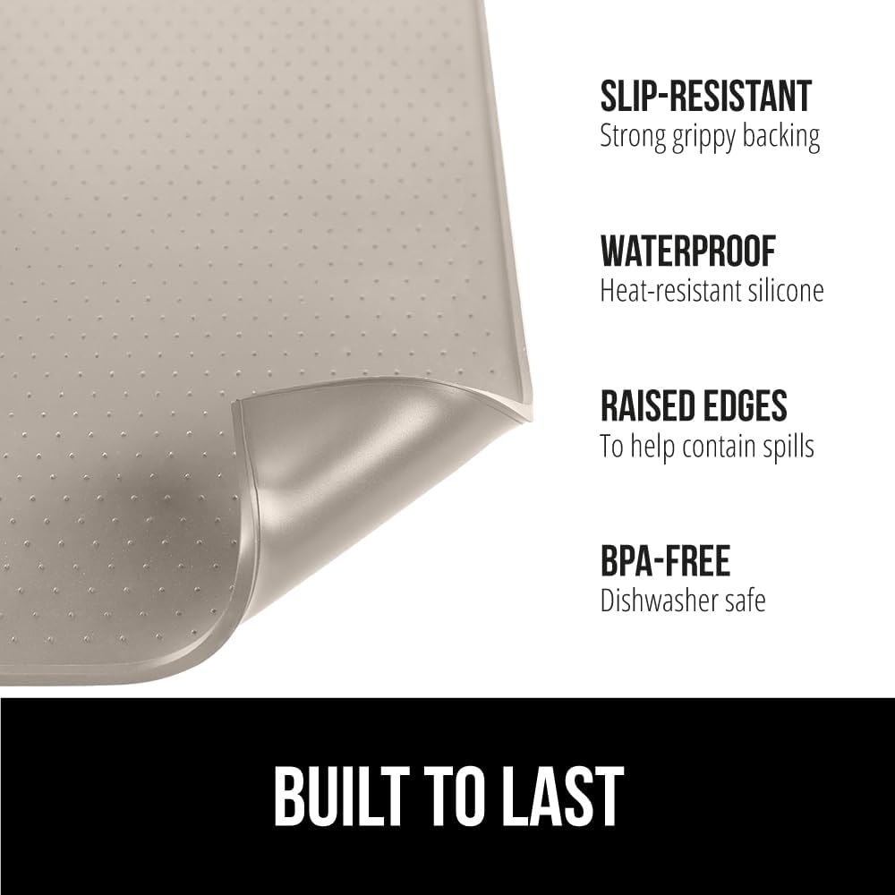 GORILLA GRIP Silicone Coffee Mat, 15x23, Espresso Drink Bar Station Accessories, Waterproof Heat-Resistant Dish Drying Mats, Stay in Place on Kitchen Counter, Home Kitchen Decor Essentials, Almond