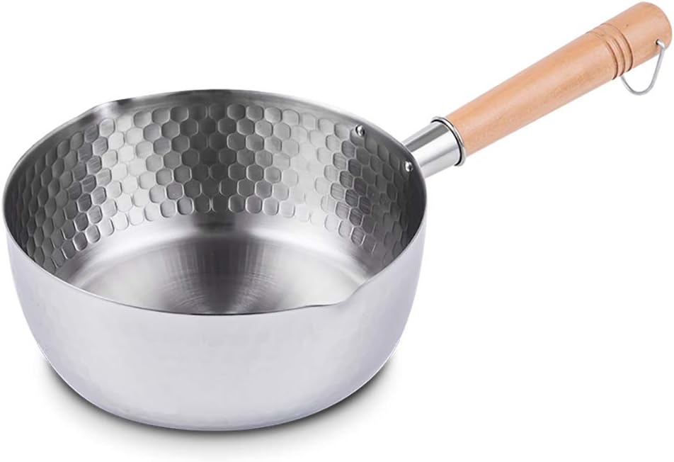 Yukihira Saucepan, Traditional Japanese Yukihira Pot Stainless Steel Saucepan Milk Sauce Pan Wooden Handle (7 inch 1.7 Quart)