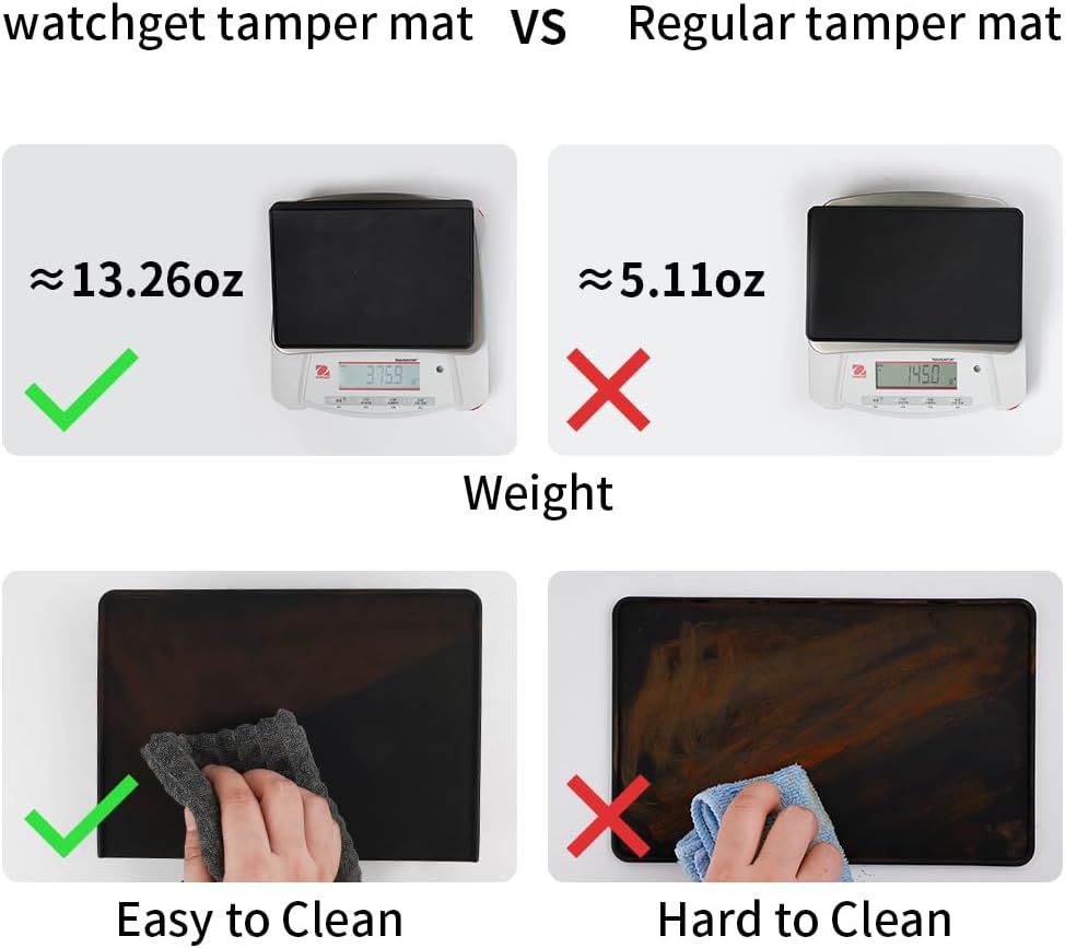watchget Espresso Tamping Mat, Coffee Tamper Mat, Black Food Grade Silicone Pad, 8Inch X 6Inch Coffee Tamping Mat, Portafilter Mat For Barista, Upgrade Dustproof Waterproof and Heat Resistant