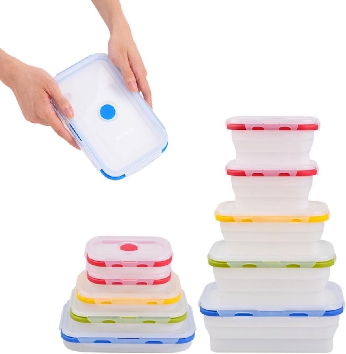 Collapsible Silicone Food Storage Containers, BPA Free, Microwave, Freezer and Dishwasher Safe, Lunch, Meal Prep, Travel, Space-Saving, Set of 5