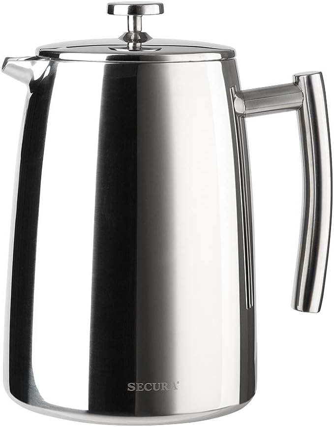 Secura French Press Coffee Maker, 50-Ounce, 304 Stainless Steel Insulated Coffee Press with Extra Screen