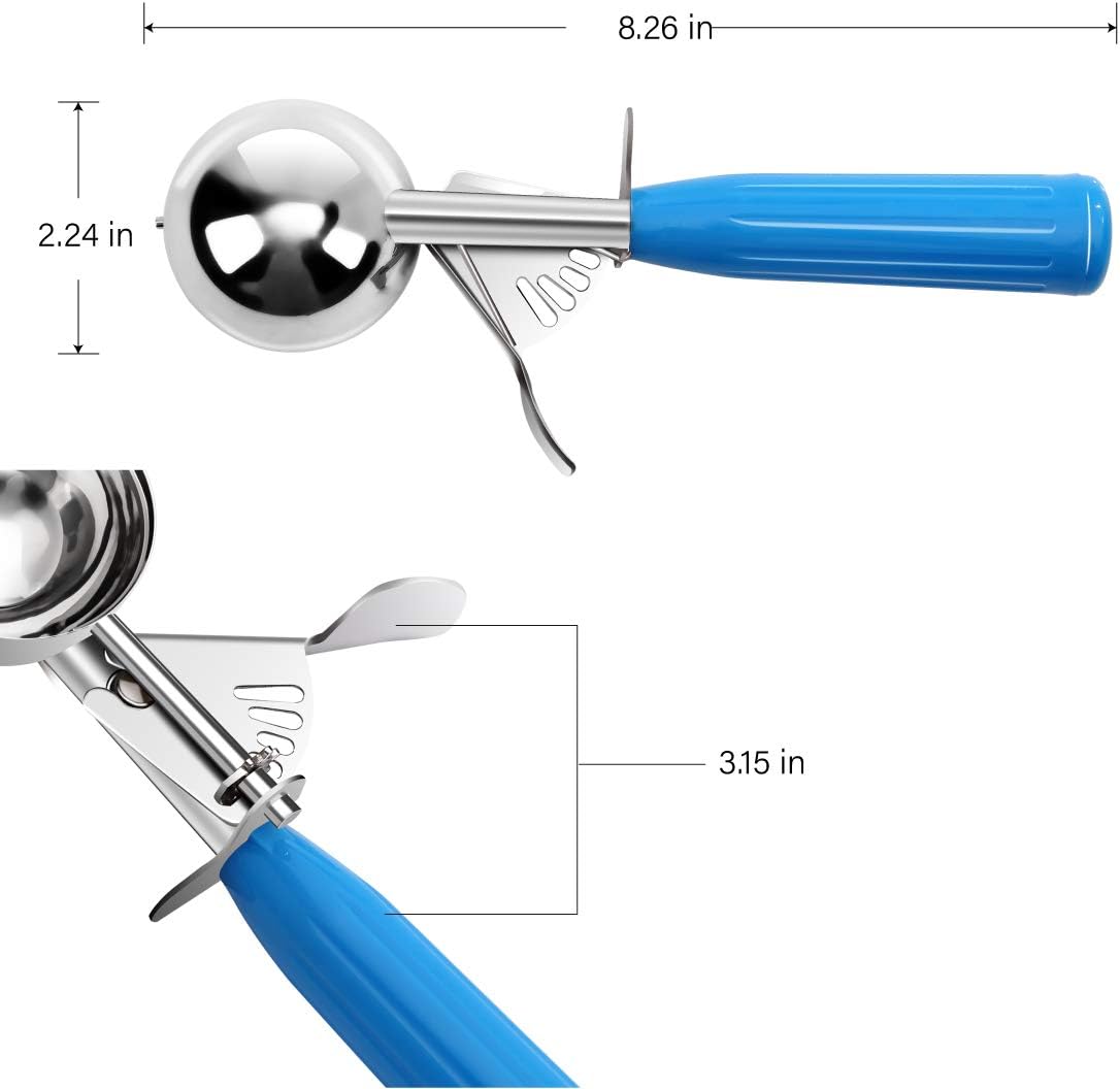 Commercial-Grade Ice Cream Scooper 2 oz, 18/8 Stainless Steel Cookie Scoop with Plastic Handle, Portion Control Disher Scoop for Bakeries, Restaurants & Dessert Shops, #16, Blue