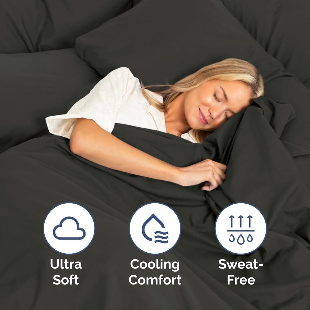 Queen Size 4 Piece Sheet Set - Comfy Breathable & Cooling Bed Sheets Set - Hotel Luxury Bedding for Women, Men, Kids, Teens, Boys & Girls - Deep Pockets, Ultra-Soft, Wrinkle Free - Oeko-Tex - Charcoal