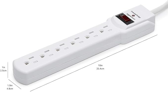 Amazon Basics Surge Protector Power Strip, 6-Outlet with 200J Protection, 2ft Extension Cord, Rectangle, White (20 Pack)