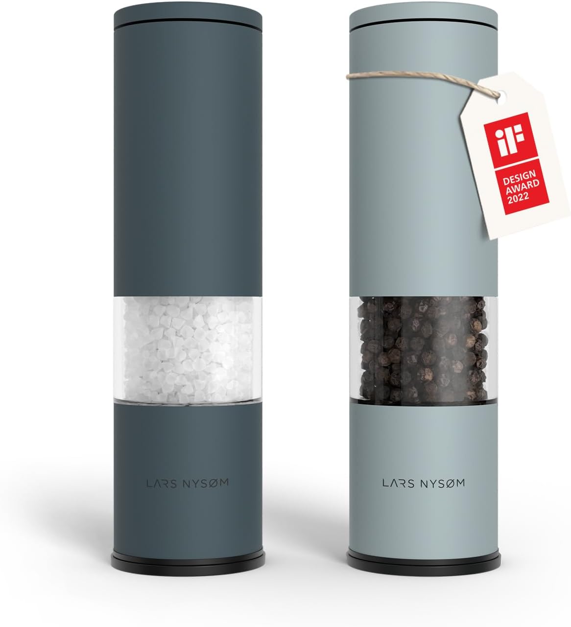 LARS NYSØM Salt and Pepper Grinder Set Manual, Stainless Steel Salt and Pepper Mills with Adjustable Ceramic Grinder I Design Spice Shakers (Blue)